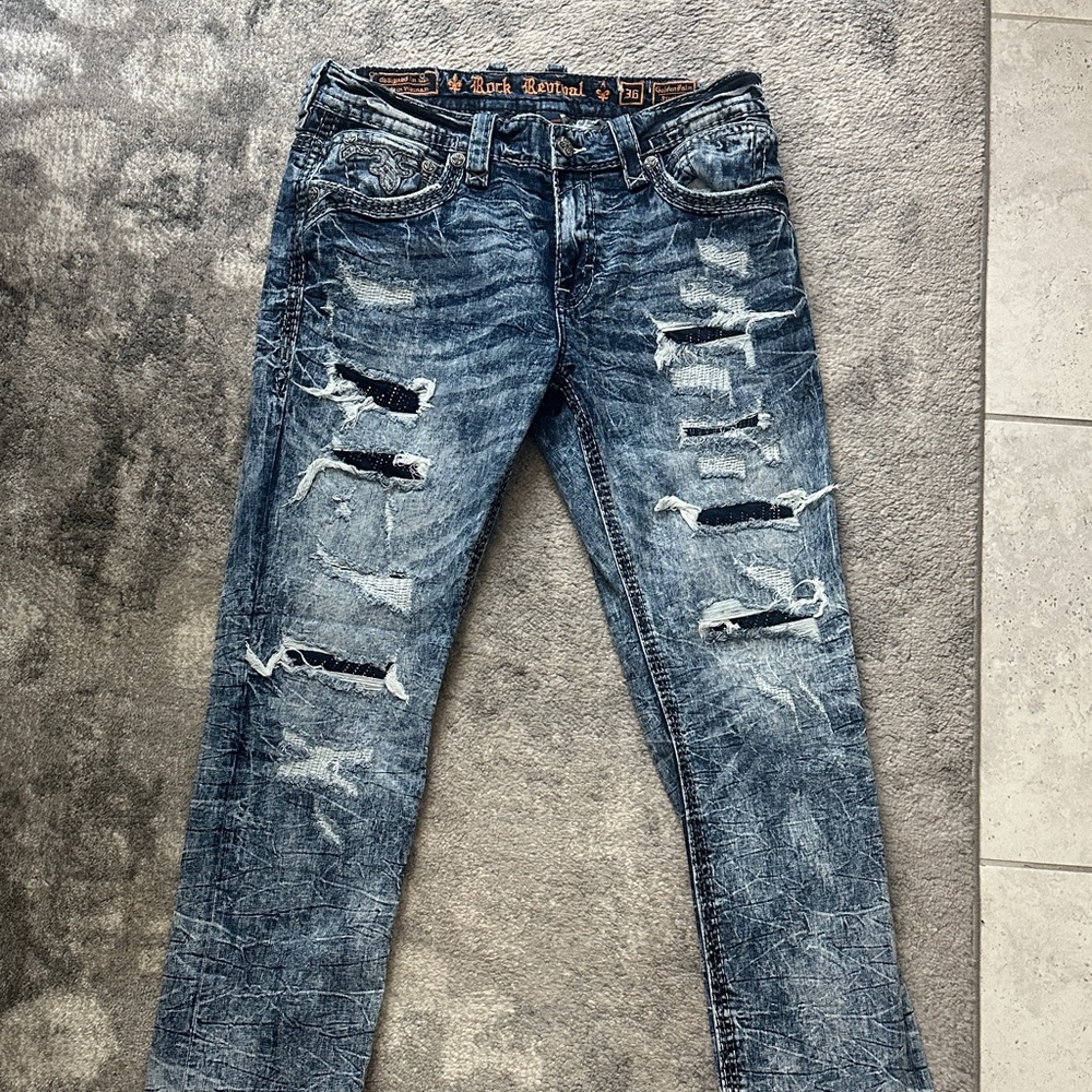 Rock Revival Men's Ripped Blue Jeans